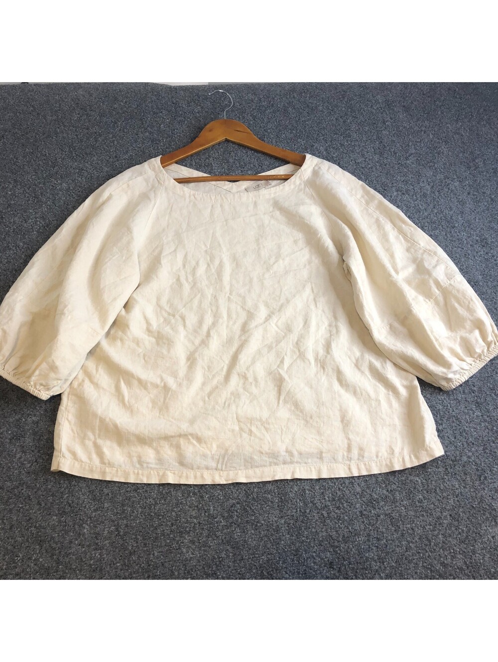 Loft Linen Top Womens Large Beige Tan Boxy Boho Lagenlook Minimalist